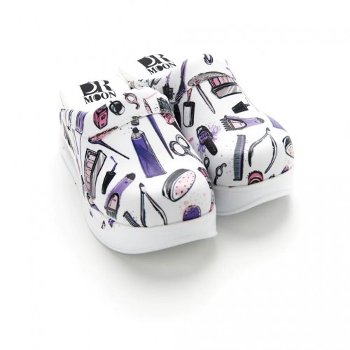 Saboți dama, albi cu imprimeu,model airmax beauty